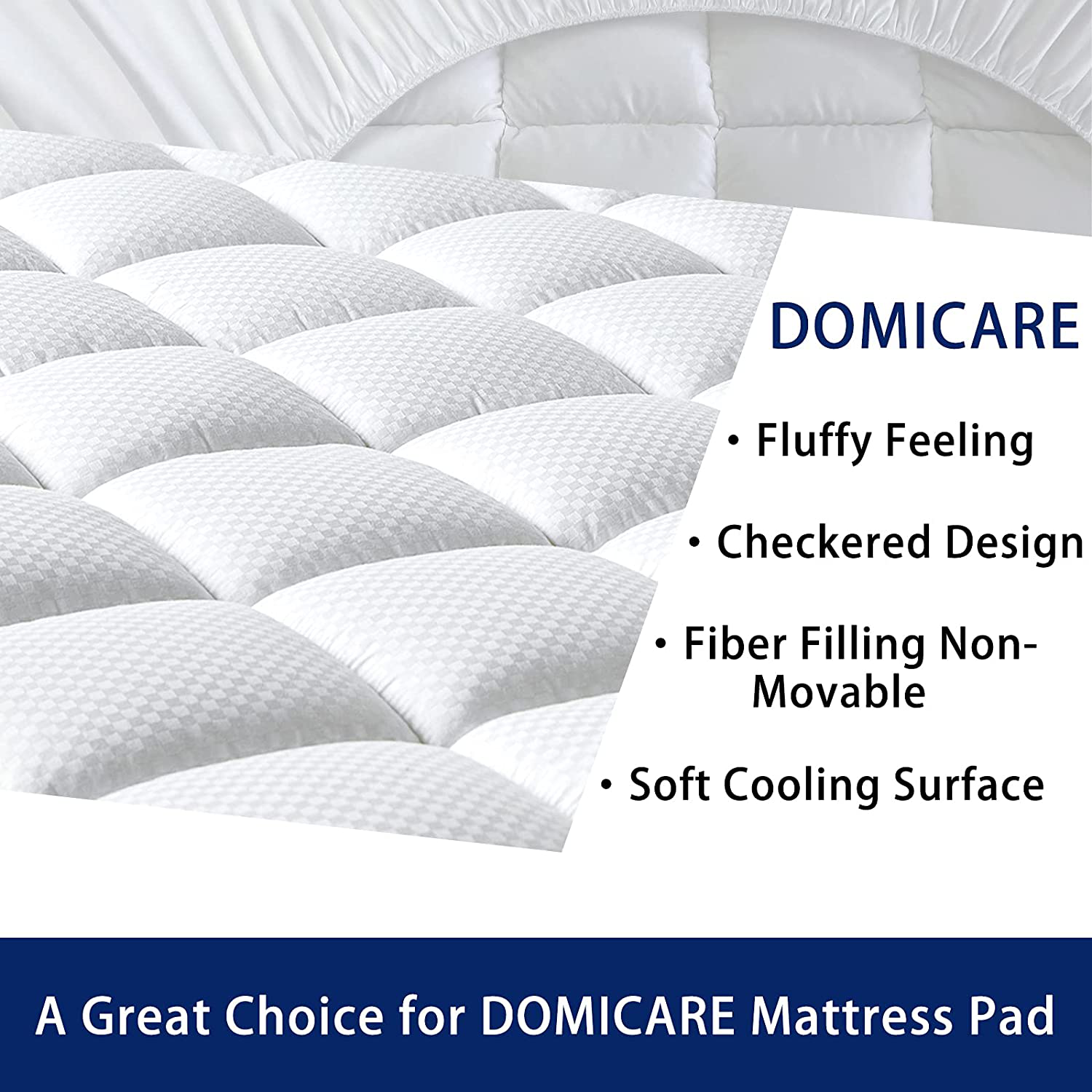 DOMICARE Full Size Mattress Pad Cover Quilted Fitted Mattress Protector with Deep Pocket (8-21Inch), Cooling Cotton Mattress Topper Pillow Top-White