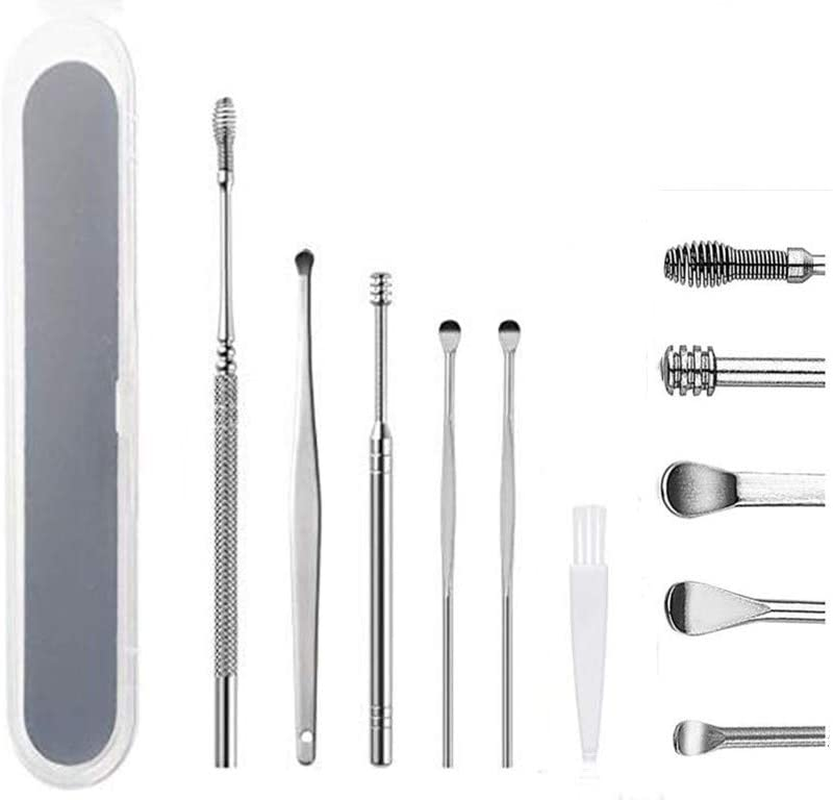 5 Pcs Ear Pick, Ear Cleansing Tool Set, Ear Curette Earwax Removal Kit with a Storage Box and Small Cleaning Brush