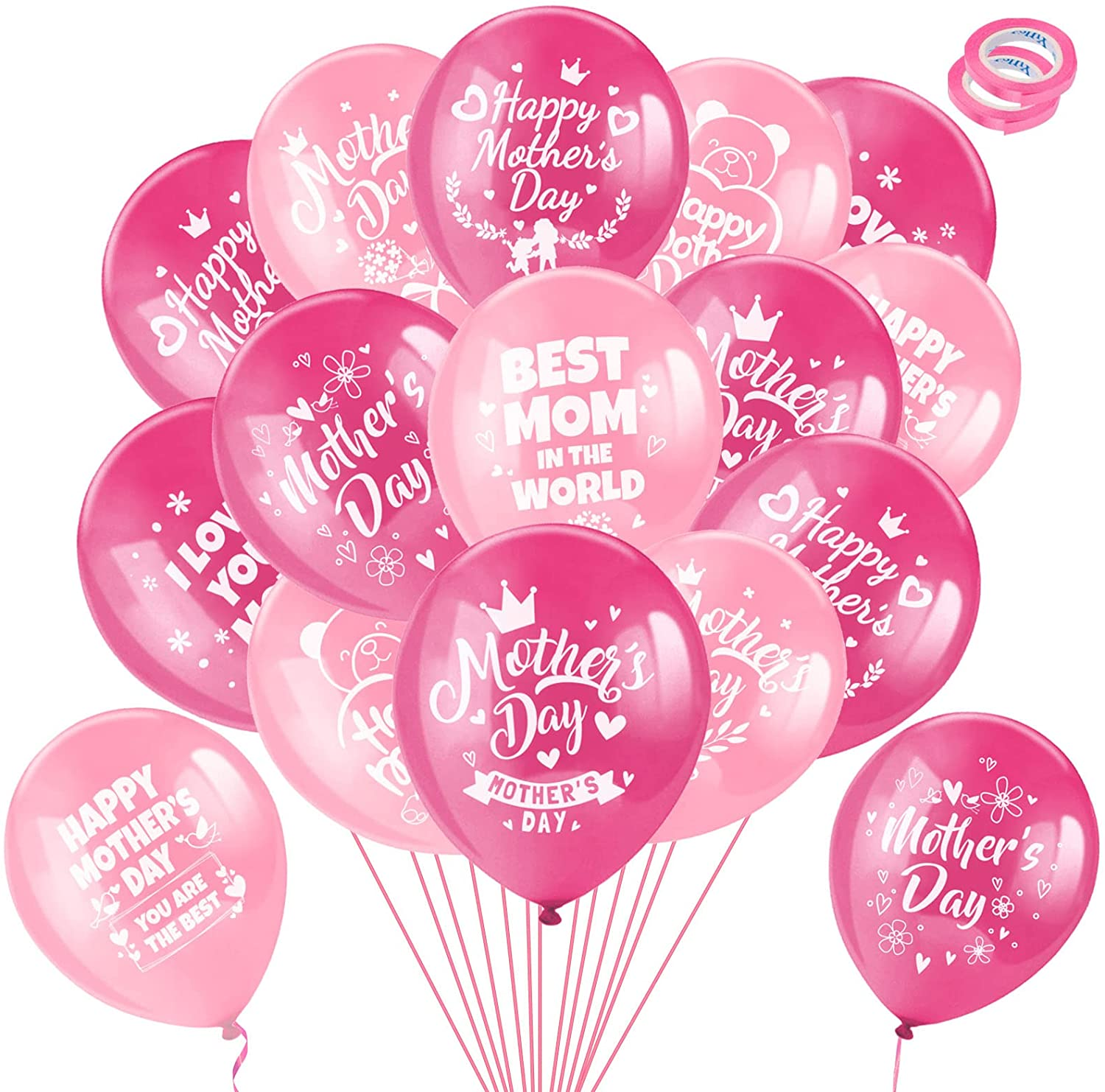 Happy Mother'S Day Decorations, 32Pcs Happy Mother'S Day Balloons Set, Pink Mothers Day Latex Balloons Support Helium or Air, I Love You Mom, Best Mom in the World, You Are the Best