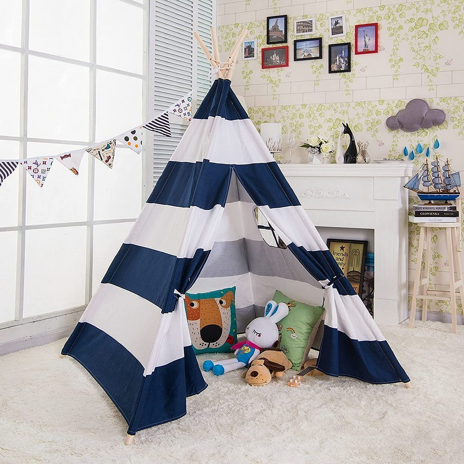 Natural Cotton Canvas Teepee Tent for Indoor & Outdoor Use (Blue)