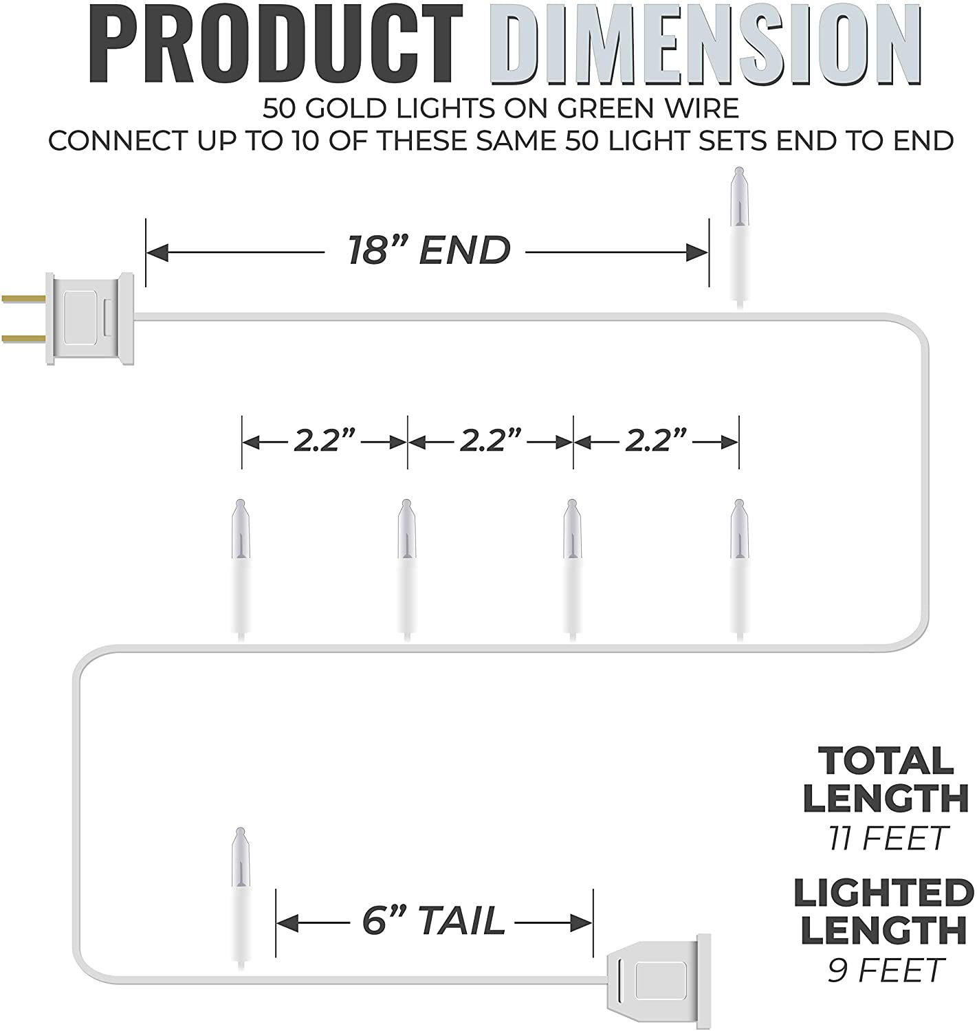 612 Vermont 100 Clear Christmas Lights on White Wire, UL Approved for Indoor/Outdoor Use, 18 Foot of Lighted Length, 20 Foot of Total Length