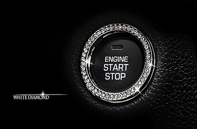 Personality Car Interior Emblem Crystal Ring Sticker,Automotive Parts Start Engine Ignition Button Key & Knobs Key Ignition & Knob Bling Ring, Car Glam Interior Accessory, Unique Women Gift(Silver)