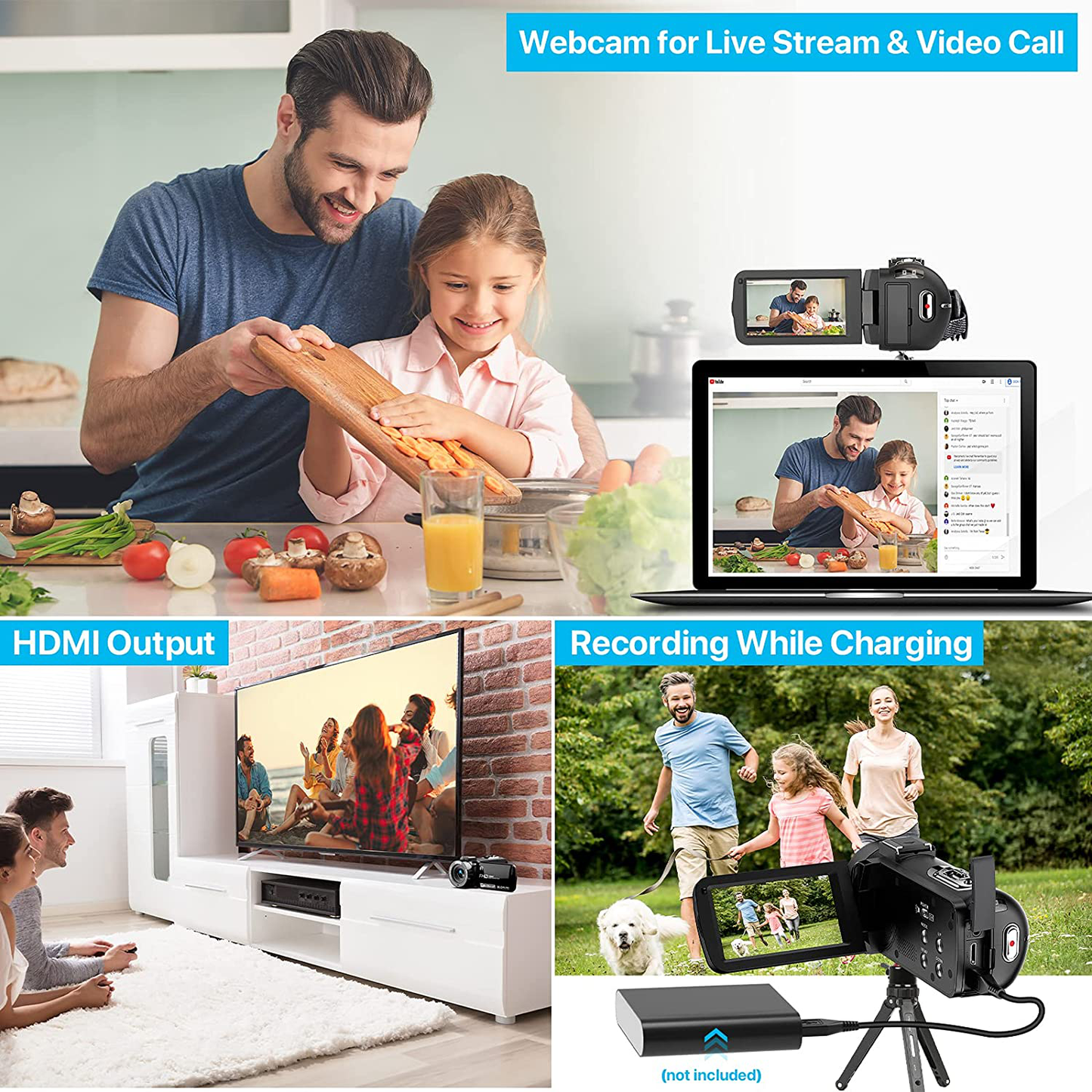 Video Camera Camcorder YouTube Camera for Vlogging Full HD 1080P 30FPS 36MP IR Night Vision 3.0 Inch IPS Screen 16X Zoom Digital Video Recorder for Outdoor/Home with Remote Control and 2 Batteries