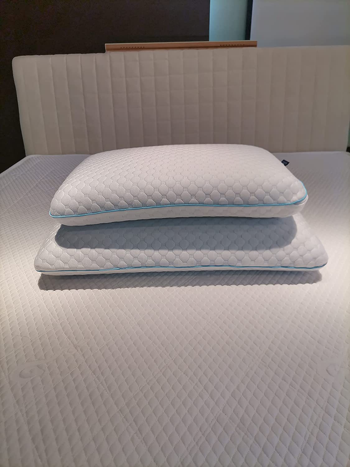 bedreamy Memory Foam Pillow with Bamboo Cover, Soothing and Cooling Mattress Topper Ventilated Design Soft Flocking Pillow (Queen)