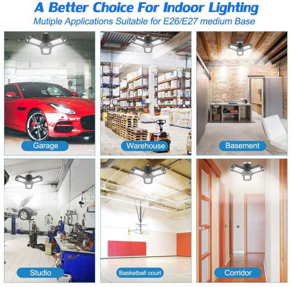 2 Pack 30W LED Garage Energy Saving Light E26 Screw in 3000LM Deformable LED Garage Ceiling Lights 6000K Daylight White