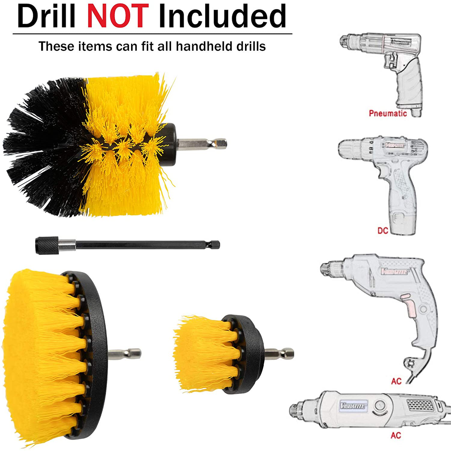 [4 Pack] Auto Detailing Drill Brush Set, Wheel Cleaner Brush, Car Cleaner Wash Brush Supplies Kit Fit Tire, Car Mats, Floor Mat, Bathroom and Auto Power Scrubber Brush Cleaning Sets