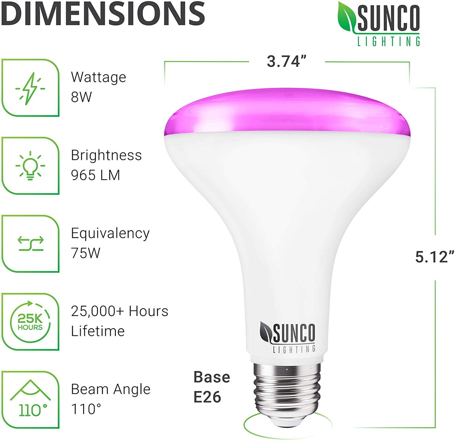 Sunco Lighting Plant Lights for Indoor Growing, BR30 LED Grow Light for Indoor Plants Full Spectrum, 8W=75W, E26 Base, Frosted Bulb, 120V, Indoor Gardening, for Greenhouse Year round UL 4 Pack