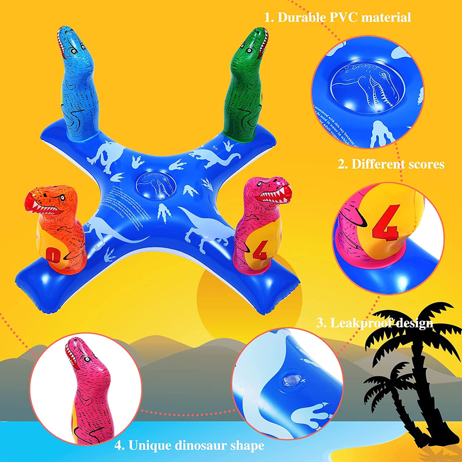 Inflatable Pool Ring Toss Games, Flamingo Pool Games Shark Pool Toys with 6Pcs Rings, Pool Ring Toss Games for Kids and Adults