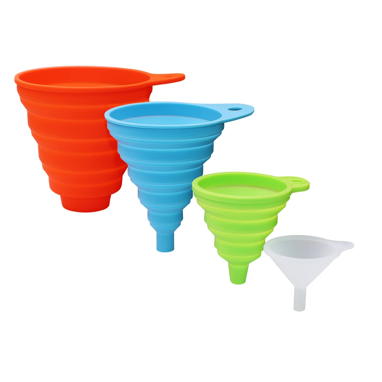 Collapsible Funnels for Kitchen Use, Mini Small Medium and Large 4 Foldable Funnel Sets for Filling Bottles Canning and Jar, Food Kitchen Items, BPA Free, Heat Resistant