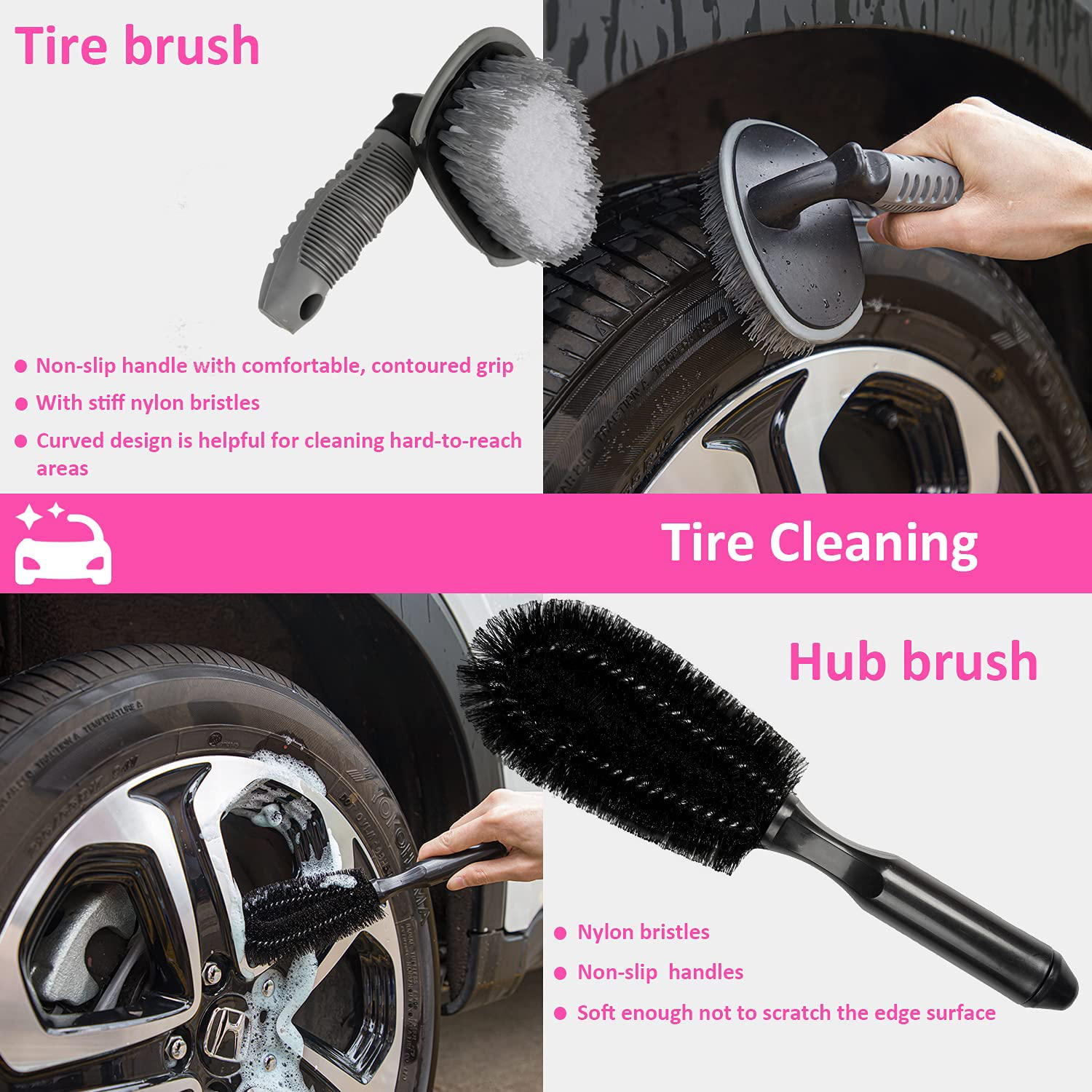 HLWDFLZ 31pcs Car Cleaning Kit, Pink Car Wash Kit and Detailing kit - Car Detailing Brushs, Microfiber Cleaning Cloth, Tire Brush, Window Scraper for Cleaning Car Interior Exterior