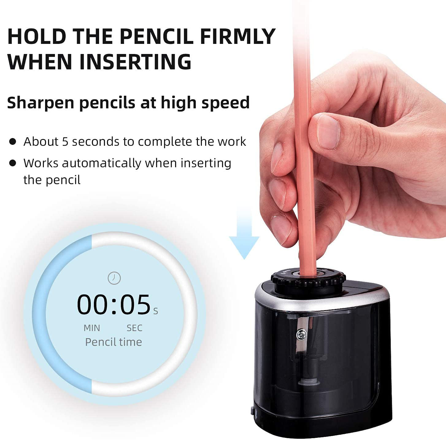 Pencil Sharpener Electric Pencil Sharpeners, Portable Pencil Sharpener Kids, Blade to Fast Sharpen