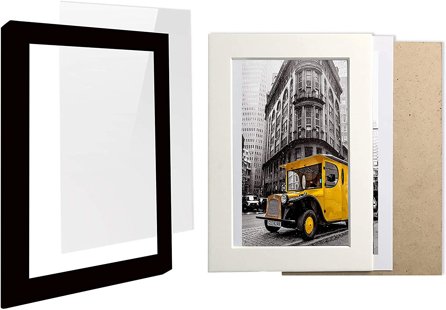 Art Emotion Solid Wood Picture Frame with 2MM Reinforced Glass, Frame for Photo, Hangers for Horizontal or Vertical Display (Black, 8x10 with 5x7 Opening)