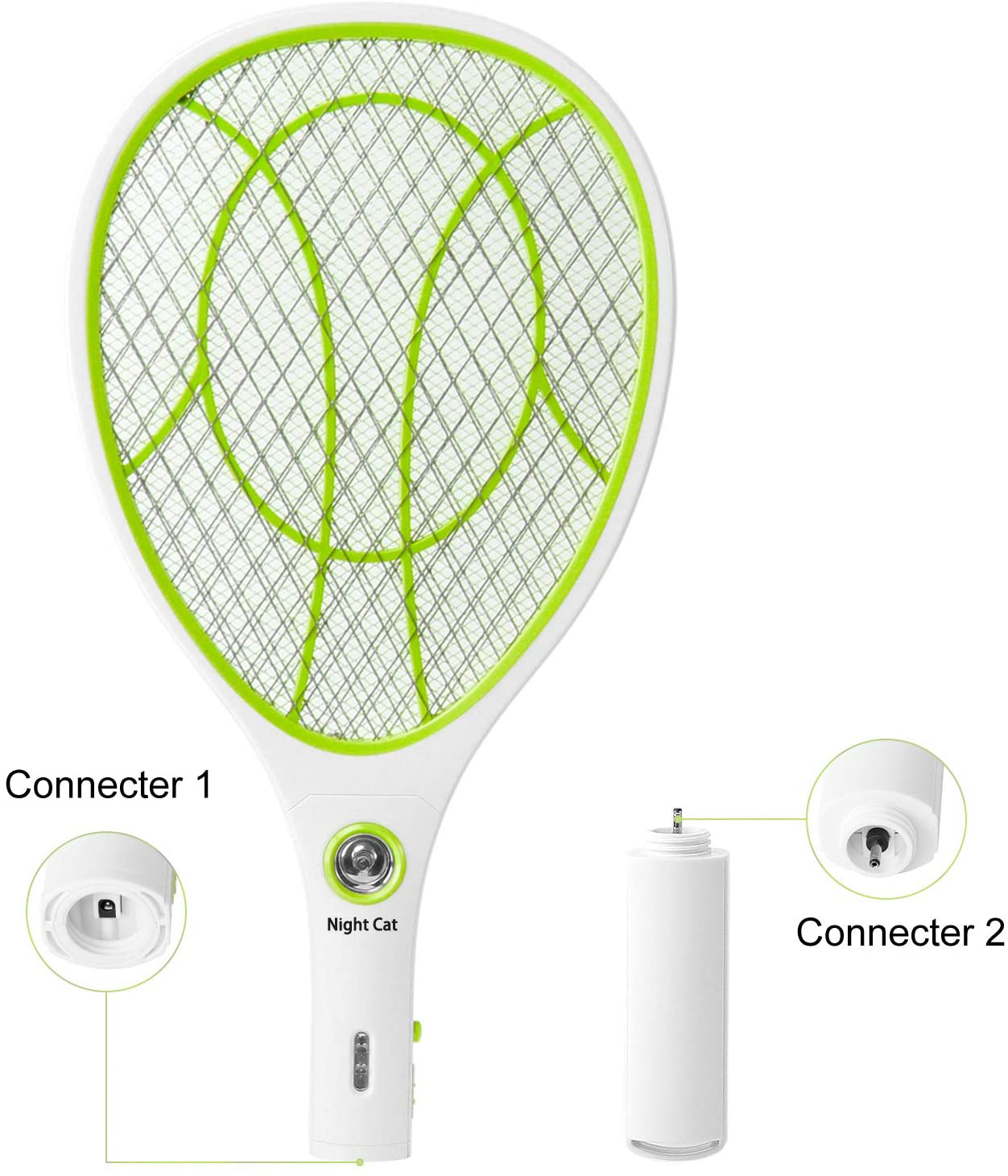 Night Cat Bug Zapper Racket with Attractive Purple Lamp Light and Foldable Handle Electric Fly Swatter Racquet Electronic Mosquito Killer with USB Rechargable 4000V