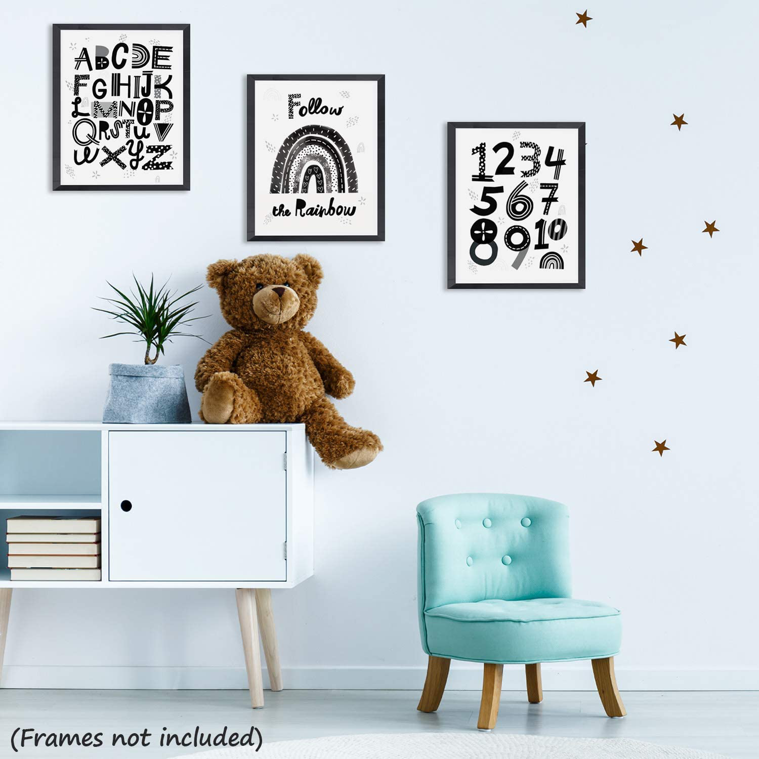 Nursery Wall Decor 3 Double-Sided Kids Posters | Alphabet Poster, 123 & Rainbow Decor | Kids Room & Playroom Decor Wall Art, Baby Girl/Boy Room Decor | ABC Poster for Toddlers Wall