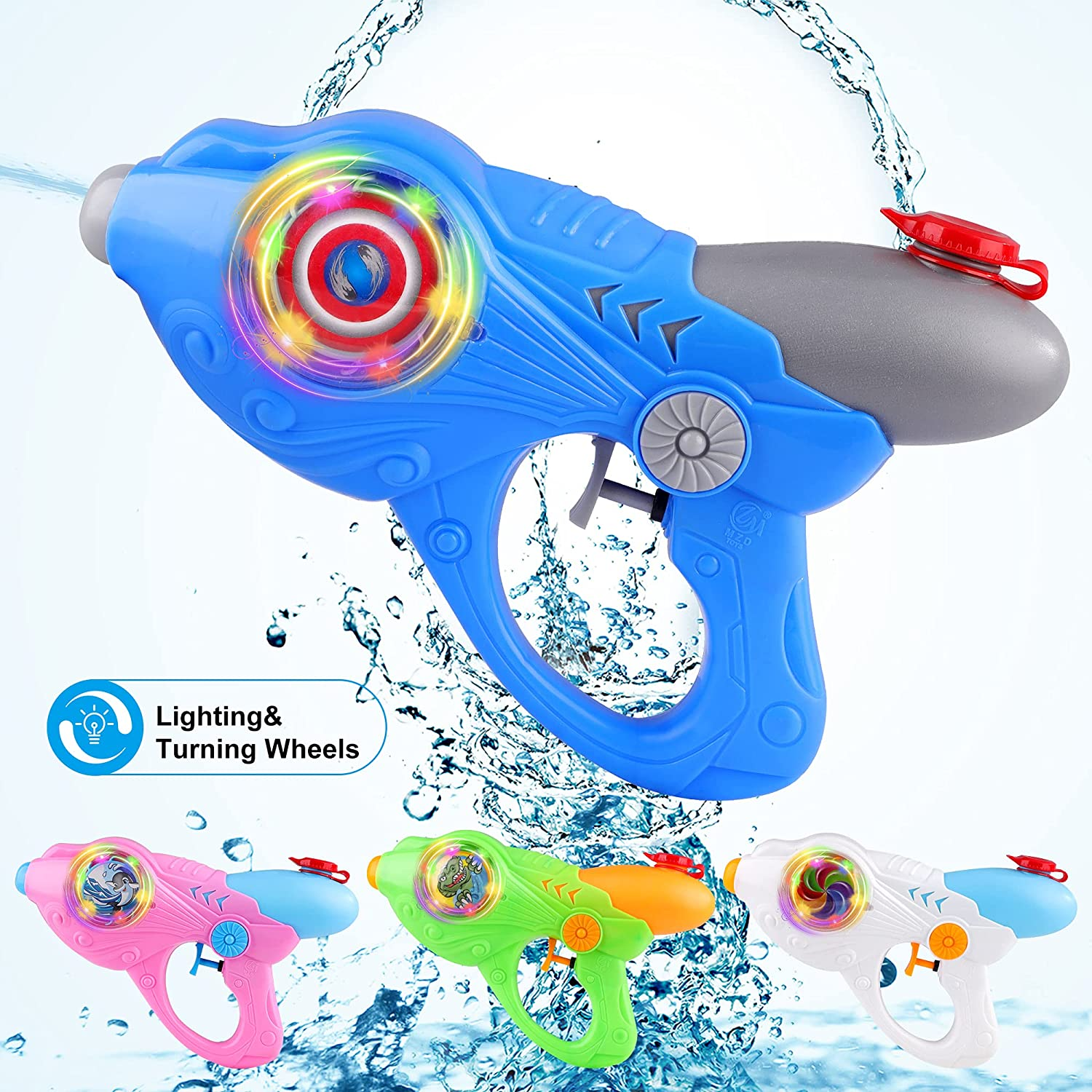 4 Pack Water Gun Light up Turning Wheel Water Fighting, Swimming Pool Playing, Family Water Fun, Outdoor Activity Toys