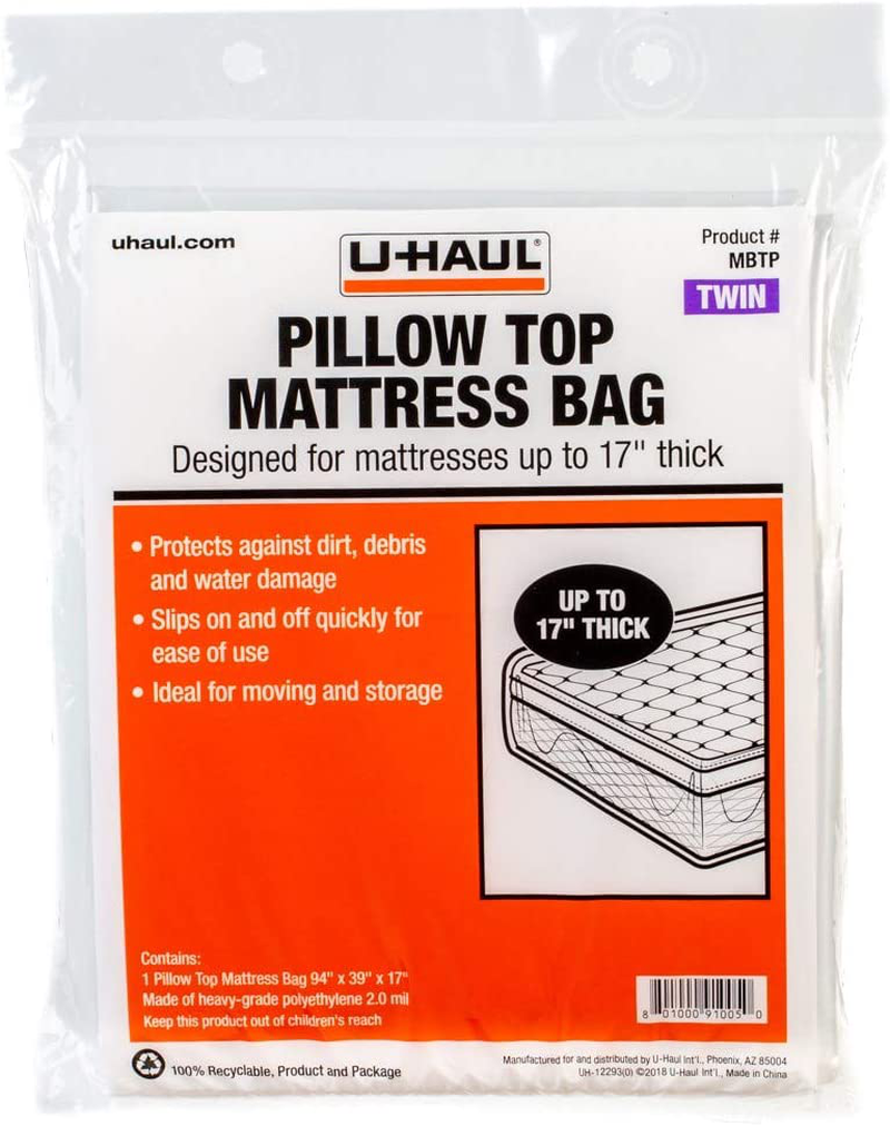 U-Haul Pillow Top Twin Mattress Bag – Moving & Storage Cover for Mattress or Box Spring – 94” x 39” x 17”