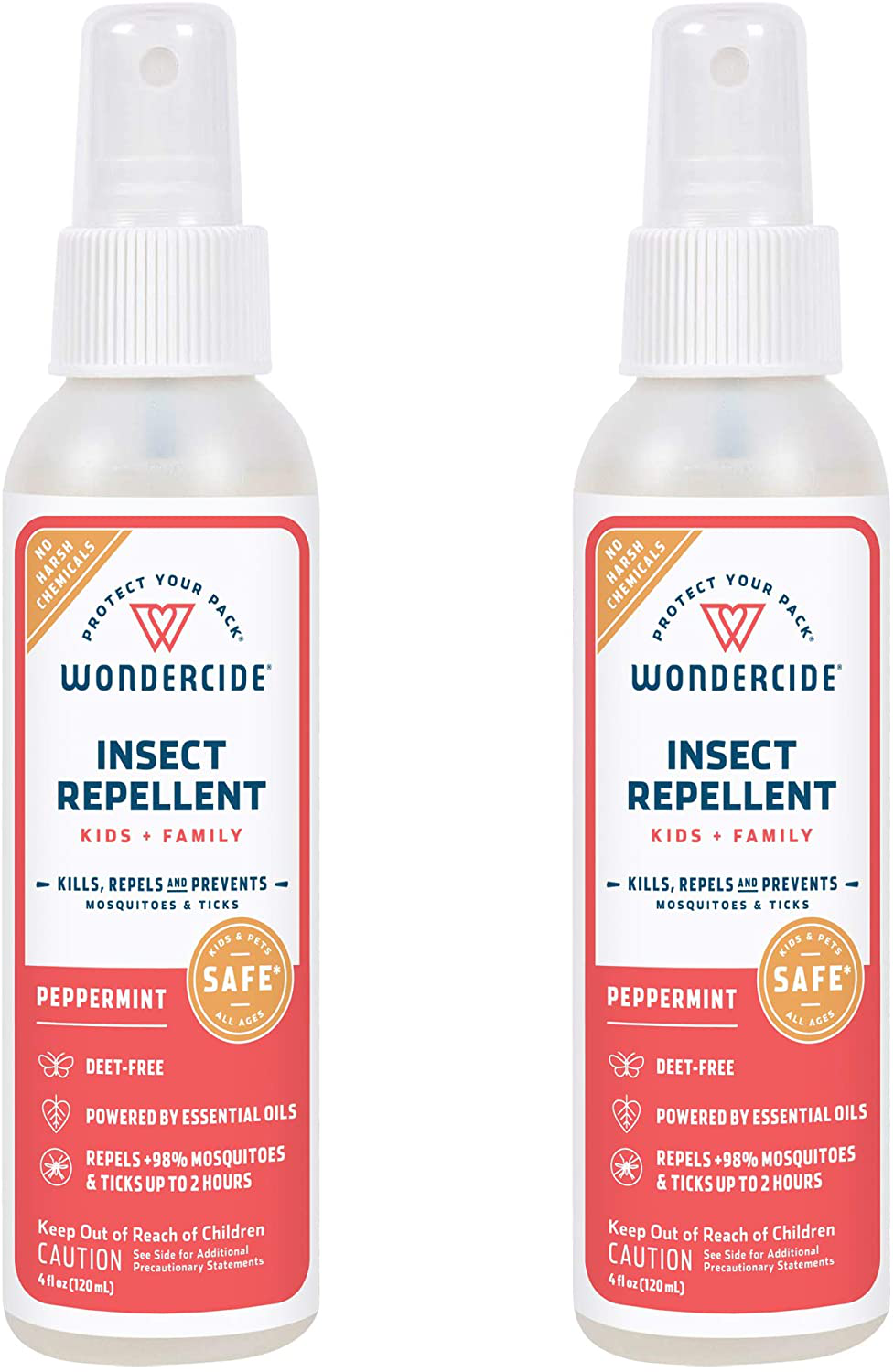 Wondercide - Mosquito, Tick, Fly, and Insect Repellent with Natural Essential Oils - DEET-Free Plant-Based Bug Spray and Killer - Safe for Kids, Babies, and Family - Peppermint 2-Pack of 4 oz Bottle