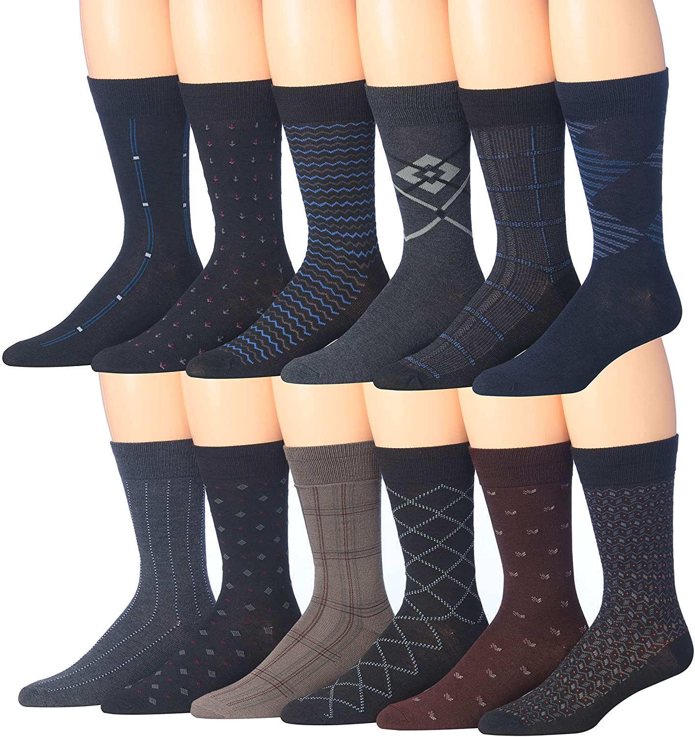 Mens 12-Pairs Funny Funky Crazy Novelty Colorful Patterned Dress Socks