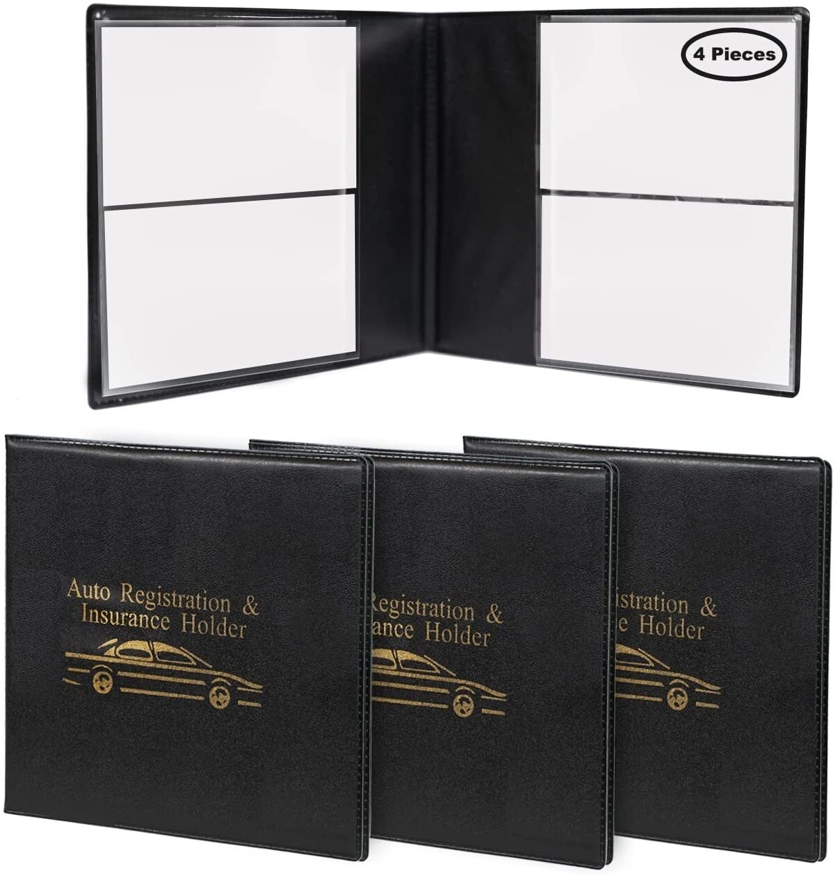 ESSENTIAL Car Auto Insurance Registration BLACK Document Wallet Holders 2 Pack - [BUNDLE, 2Pcs] - Automobile, Motorcycle, Truck, Trailer Vinyl ID Holder & Visor Storage - Strong Closure on Each - Necessary in Every Vehicle - 2 Pack Set