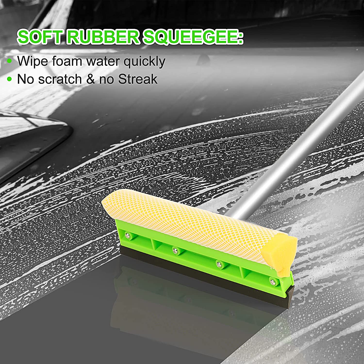 Wontolf 62'' Car Wash Mop Brush Kits Mitt with Long Handle Windshield Window Squeegee Car Duster Long Handle Microfiber Towels Cleaning Cloth Car Washing Supplies for RV SUV Cars 9PCS