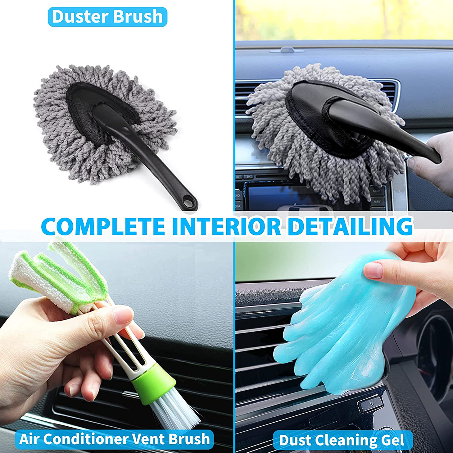 23PCS Car Wash Cleaning Tools Kit,Car Detailing Set with Tool Box,Exterior & Interior Car Accessories Cleaner Kit with Microfiber Cleaning Cloth,Wash Mitt, Duster,Cleaning Gel,Squeegee, Waxing Sponge