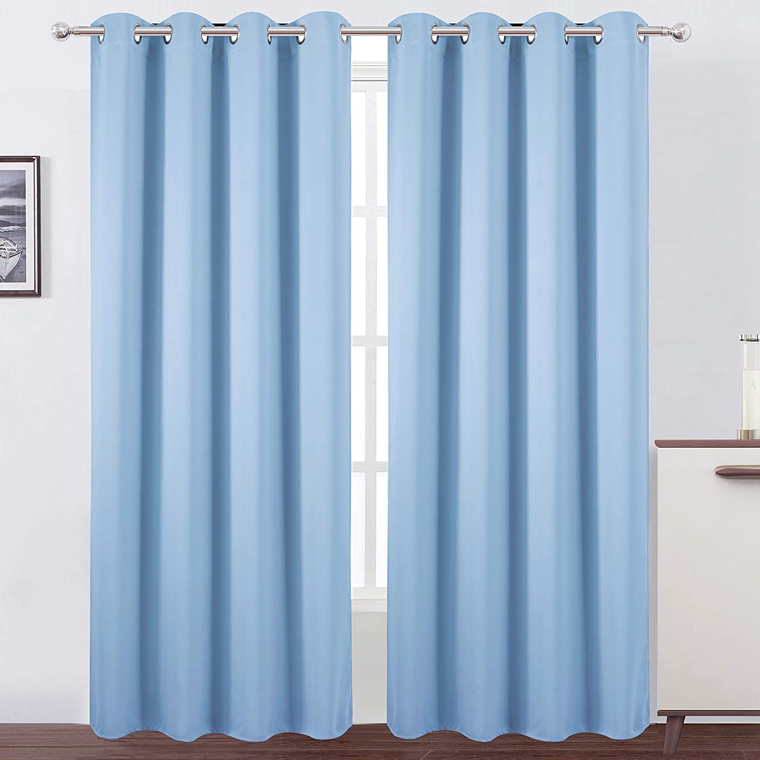 LEMOMO Sky Blue Thermal Blackout Curtains/52 x 84 Inch/Set of 2 Panels Room Darkening Curtains