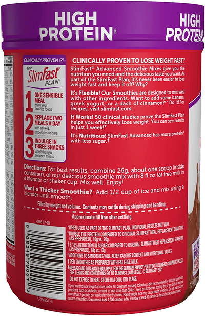 Slimfast Advanced Nutrition High Protein Meal Replacement Smoothie Mix, Creamy Chocolate, Weight Loss Powder, 20G of Protein, 12 Servings (Pack of 2)