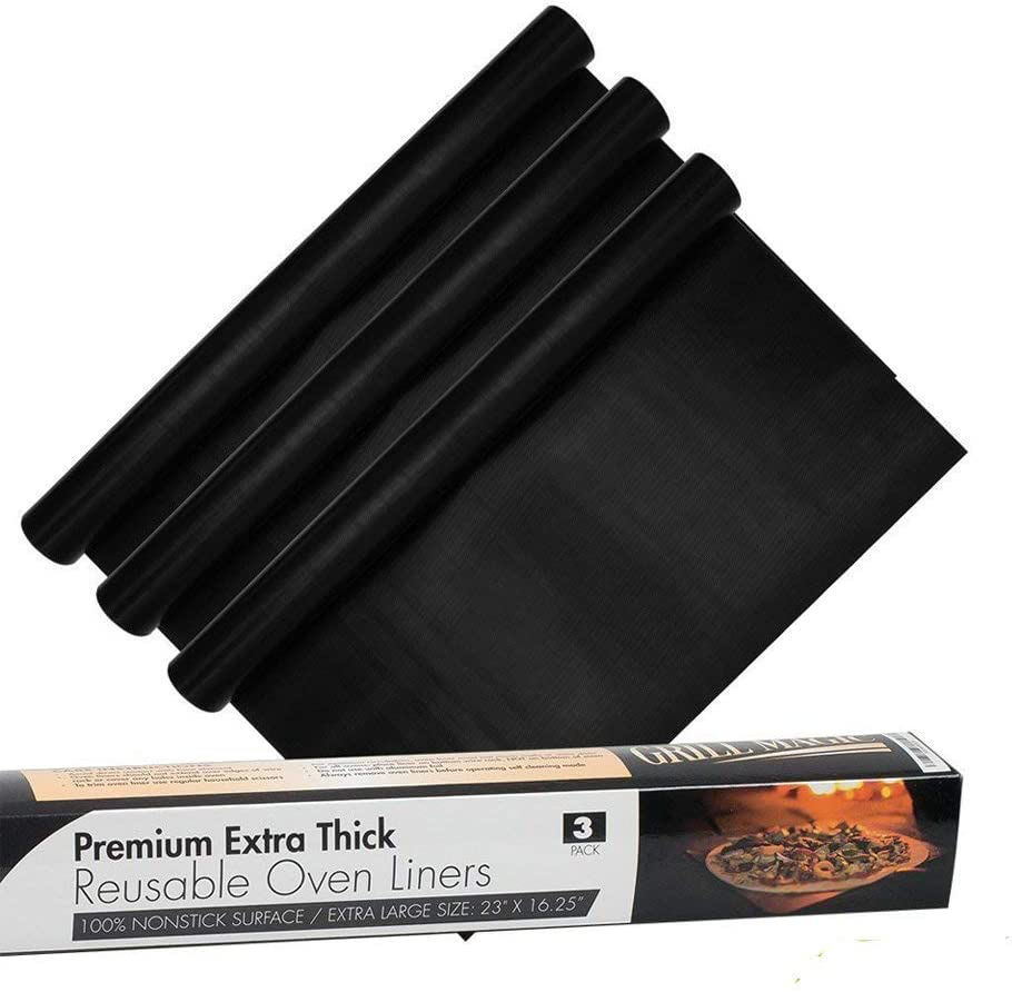 3 Pack Non-Stick Heavy Duty Oven Liners Set by Grill Magic - Thick, Heat Resistant Fiberglass Mat - Easy to Clean, Reduce Spills, Stuck Foods & Clean Up - BPA Free Kitchen Friendly Cooking Accessory