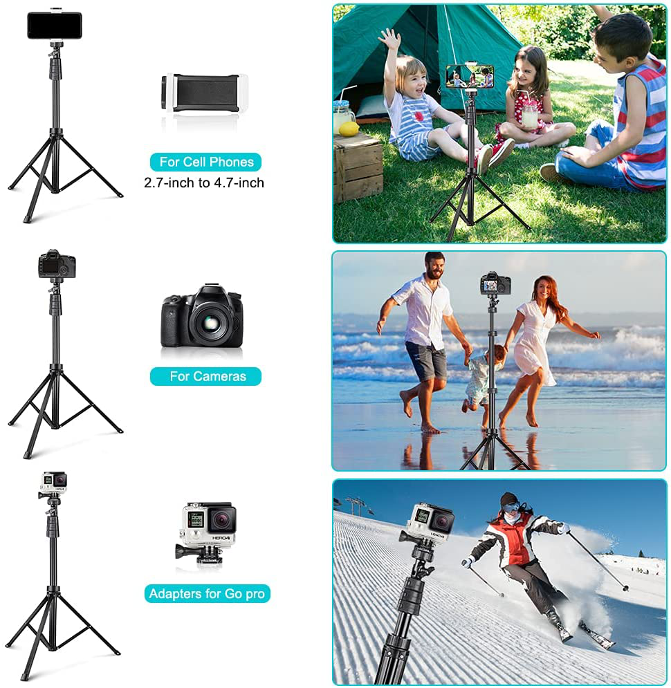 UBeesize 67'' Phone Tripod Stand & Selfie Stick Tripod, All in One Professional Tripod, Cellphone Tripod with Wireless Remote and Phone Holder, Compatible with All Phones/Cameras,Load capacity: 1.5 Kg
