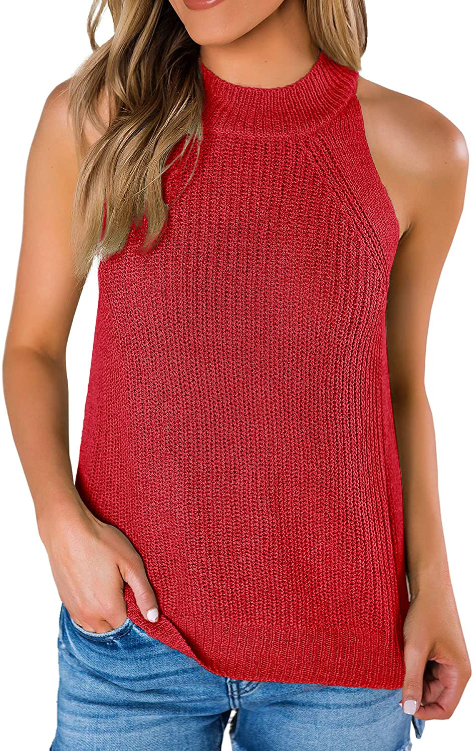 SySea Womens Summer Loose Knit Shirts Sleeveless Halter Neck Sweater Tank Tops