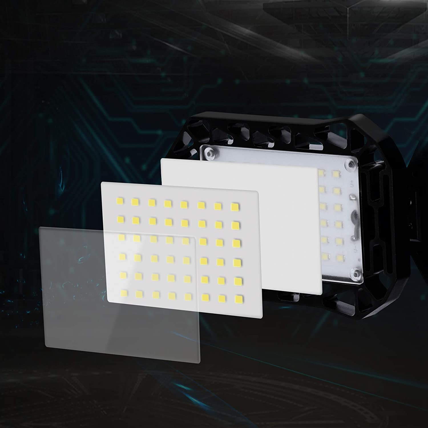 2 Pack LED Garage Light 60W Deformable Shop Light with 4 Adjustable Panels, 6000LM E26/E27 Quadruple Glow Ceiling Lights for Garage, Attic, Basement