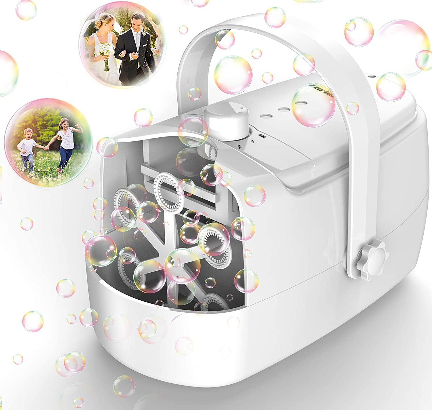 Bubble Machine Durable Automatic Bubble Blower, 4800+ Bubbles Per Minute Bubbles for Kids Toddlers Bubble Maker Operated by Plugin or Batteries Bubble Toys for Indoor Outdoor Birthday Party