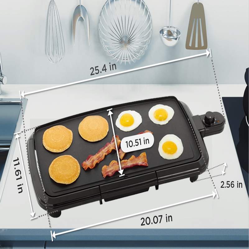  20" Black Griddle with Adjustable Temperature Control - Dishwasher Safe