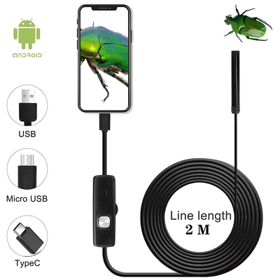 USB Endoscope Micro USB and Type C Borescope for OTG Android Phone, 5.5 Mm 0.21 Inch Inspection Snake Camera Waterproof, Scope Camera with 6 Adjustable LED Lights /2M