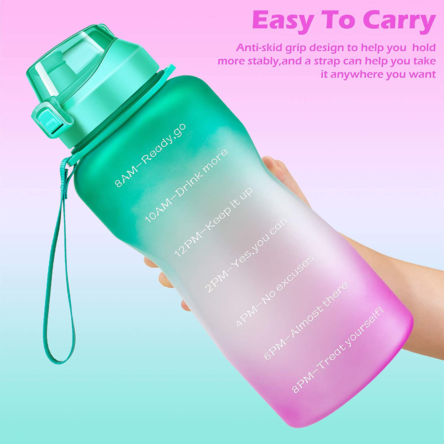 Ahape Large 1 Gallon/100 oz Motivational Water Bottle with Time Marker & Straw, Huge Daily Water Jug for Fitness Gym Outdoor Sports, Remind of All Day Hydration, Leak Proof, BPA Free, Green+Purple