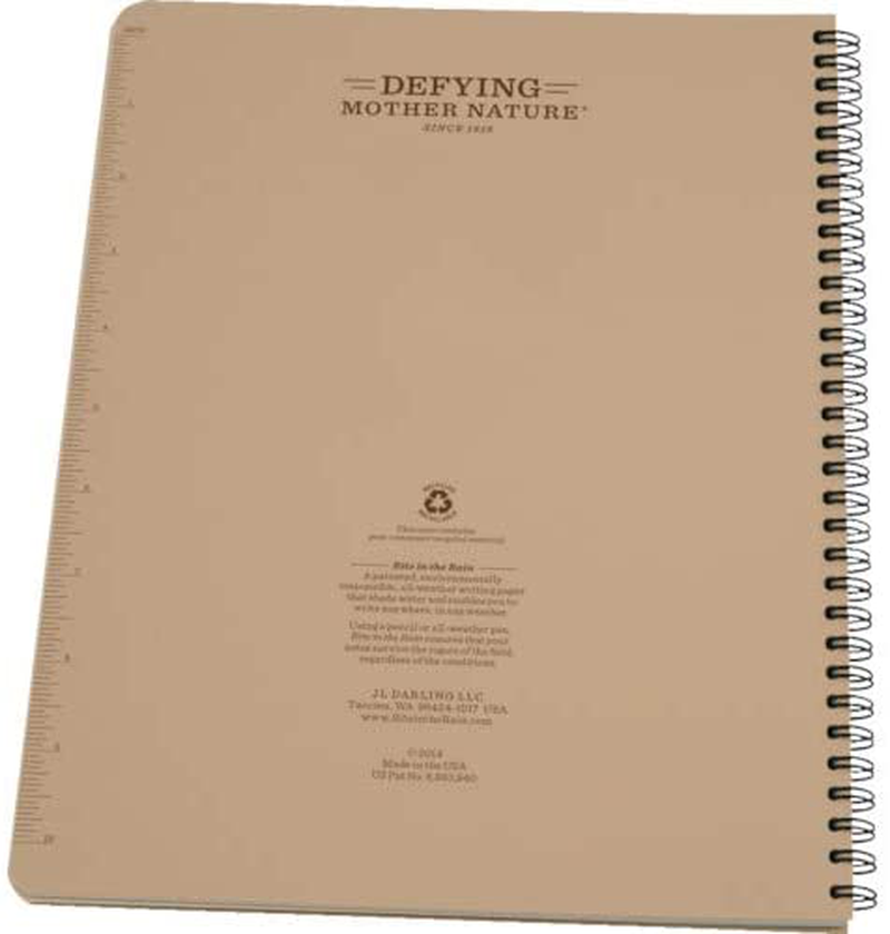 Rite in the Rain Weatherproof Side Spiral Notebook, 8.5" X 11", Tan Cover, Universal Page Pattern (No. 973T-MX), One Size