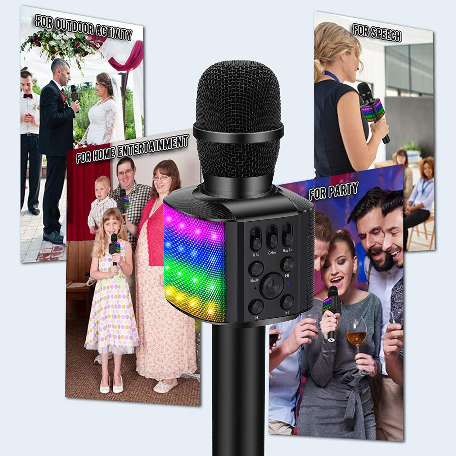 BONAOK Wireless Bluetooth Karaoke Microphone with controllable LED Lights, 4 in 1 Portable Karaoke Machine Mic Speaker Birthday Home Party for All Smartphones PC(Q36 Gold)