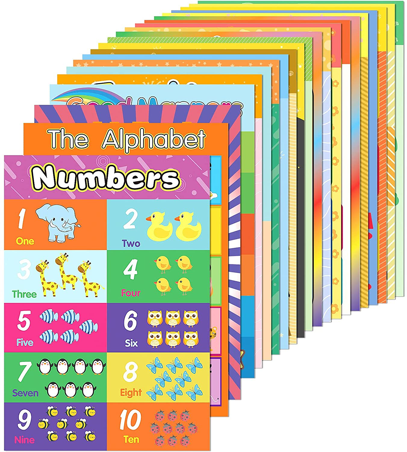 EAONE 22 Pack Classroom Posters, Classroom Supplies Kindergarten School Homeschool Teaching Materials Educational Posters Laminated PreK Learning Alphabet with 100 Pcs Glue Point Dot(15.75 x 11 Inch)