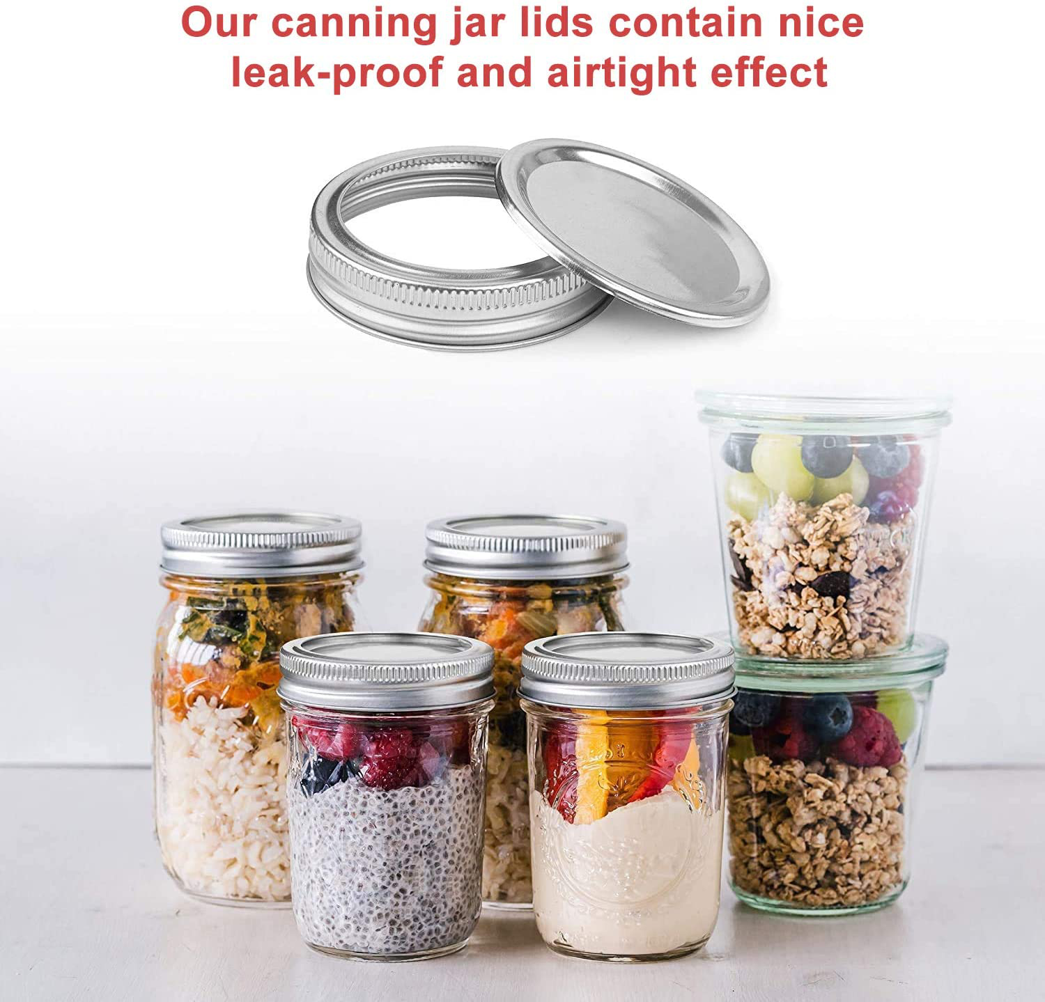 GUANGUAN 5 Sets 87mm Wide Mouth Canning Mason Jar Lids and Bands, Leak Proof and Secure Split-Type Storage Can Covers Caps and Rings Caps for Mason Ball Jars