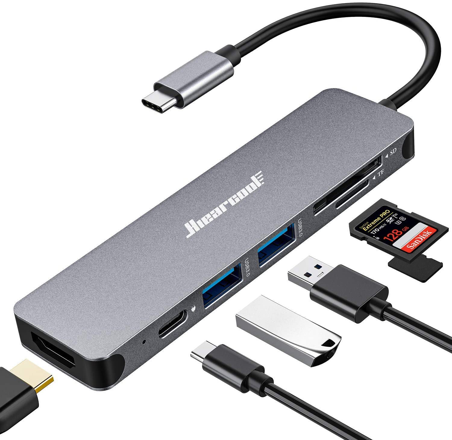 USB C Hub, Hiearcool USB C Dongle, 7 in 1 USB C to HDMI Multiport Adapter Compatible for MacBook Pro USB C Laptops Nintendo and Other Type C Devices