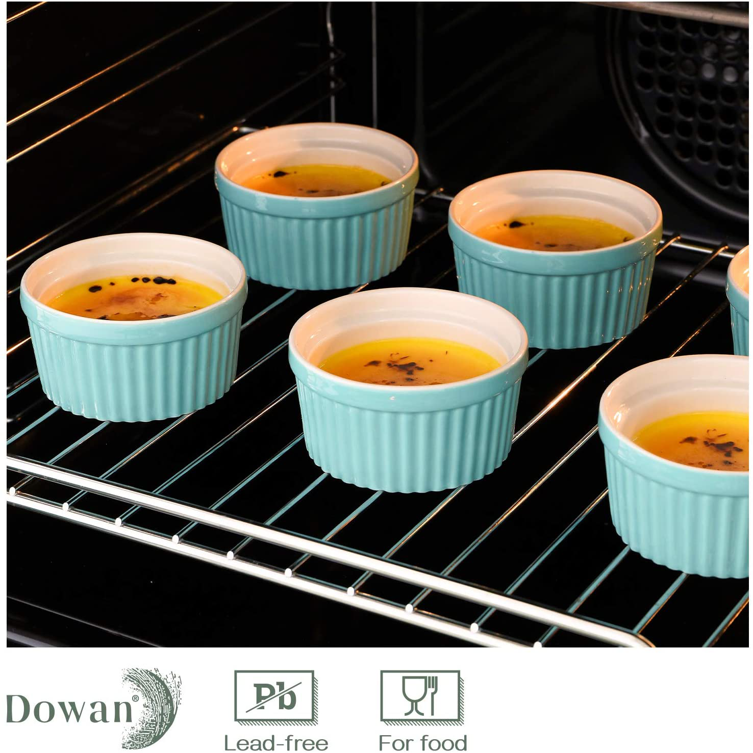 DOWAN Ramekins 6 oz Oven Safe - 6 oz Ramekins for Creme Brulee Souffle, Porcelain Ramekins for Baking, Classic Style Ramekins Bowls, Set of 6, White