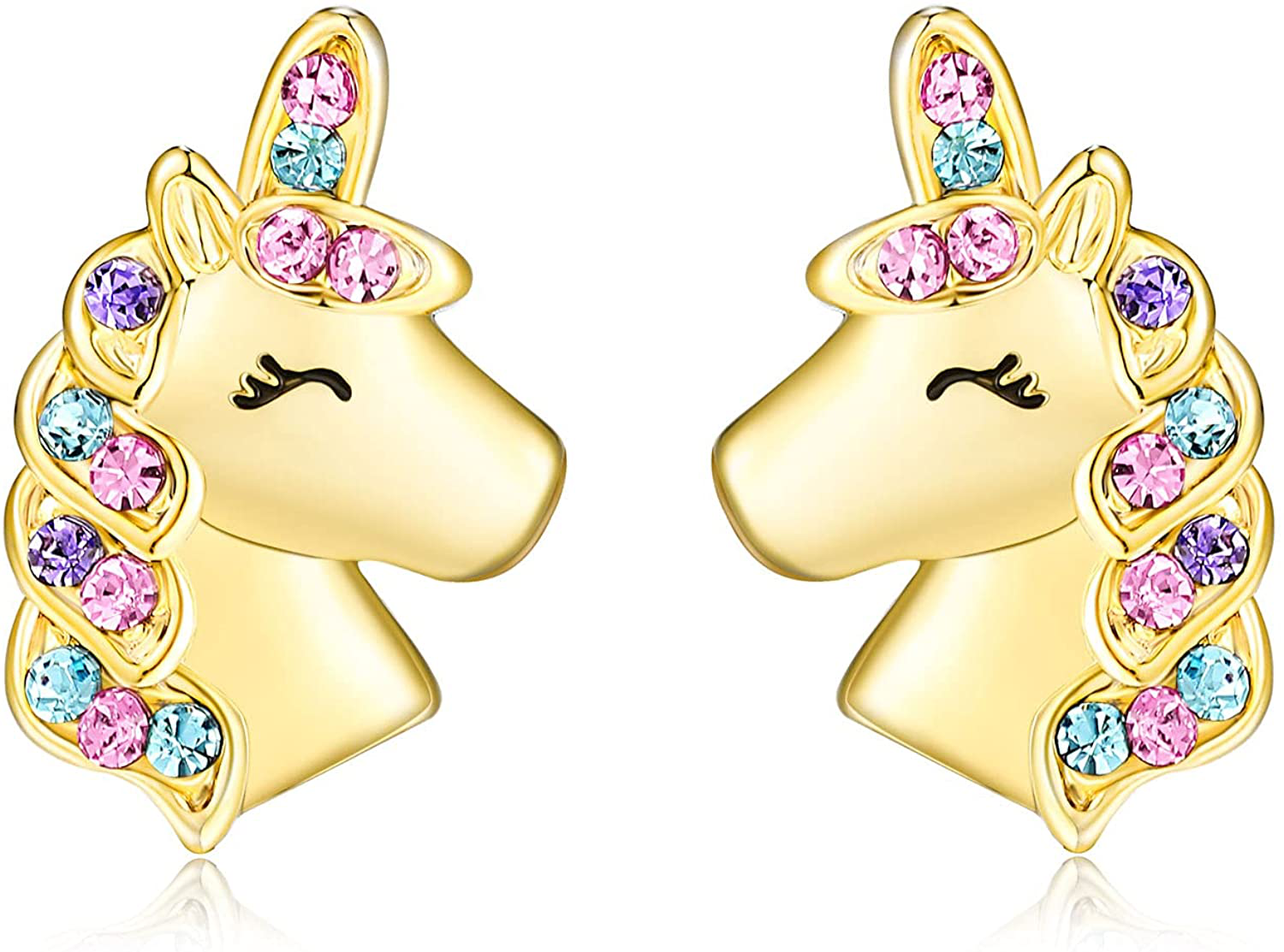 UNGENT THEM Silver Unicorn Stud Earrings for Little Girls Hypoallergenic CZ Unicorn Lovely Gifts for Daughter Birthday Party