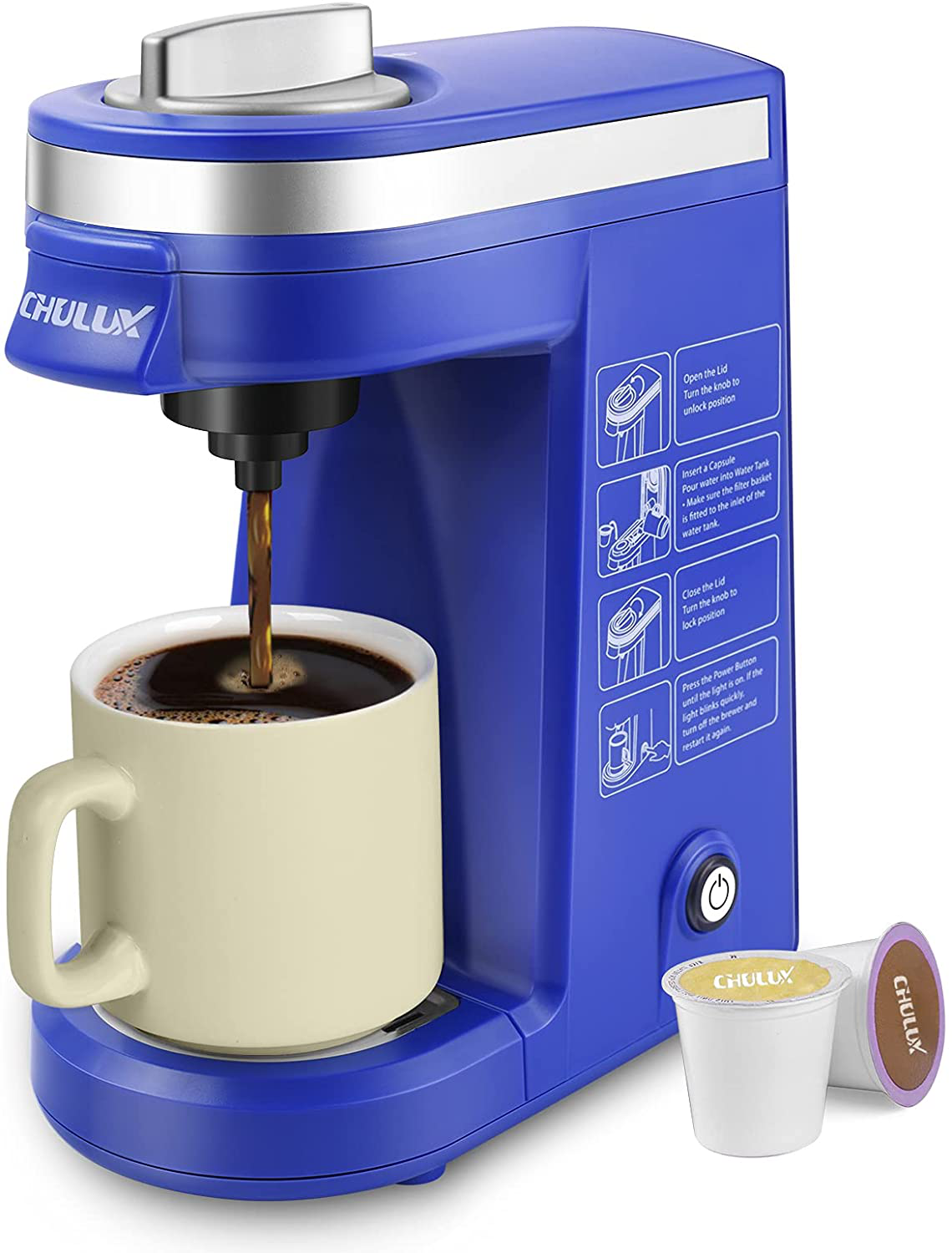 CHULUX Coffee Maker Machine,Single Cup Pod Coffee Brewer with Quick Brew Technology,Blue