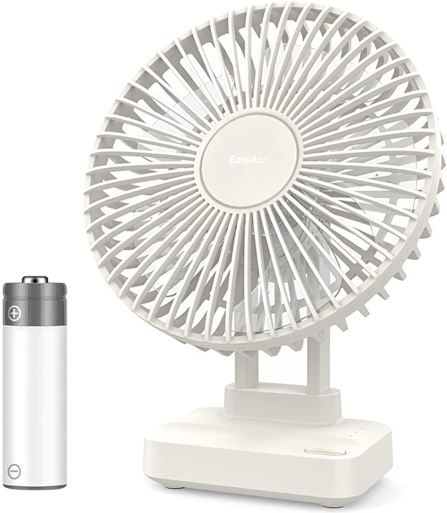 Small USB Desk Fan, Easyacc 3 Speed Portable Rechargeable Battery Fan with Blue LED Mood Light, Personal Quiet Table Fan 4.9 Inch Cooling Fan for Home, Office, Outdoor, Travel, Camping