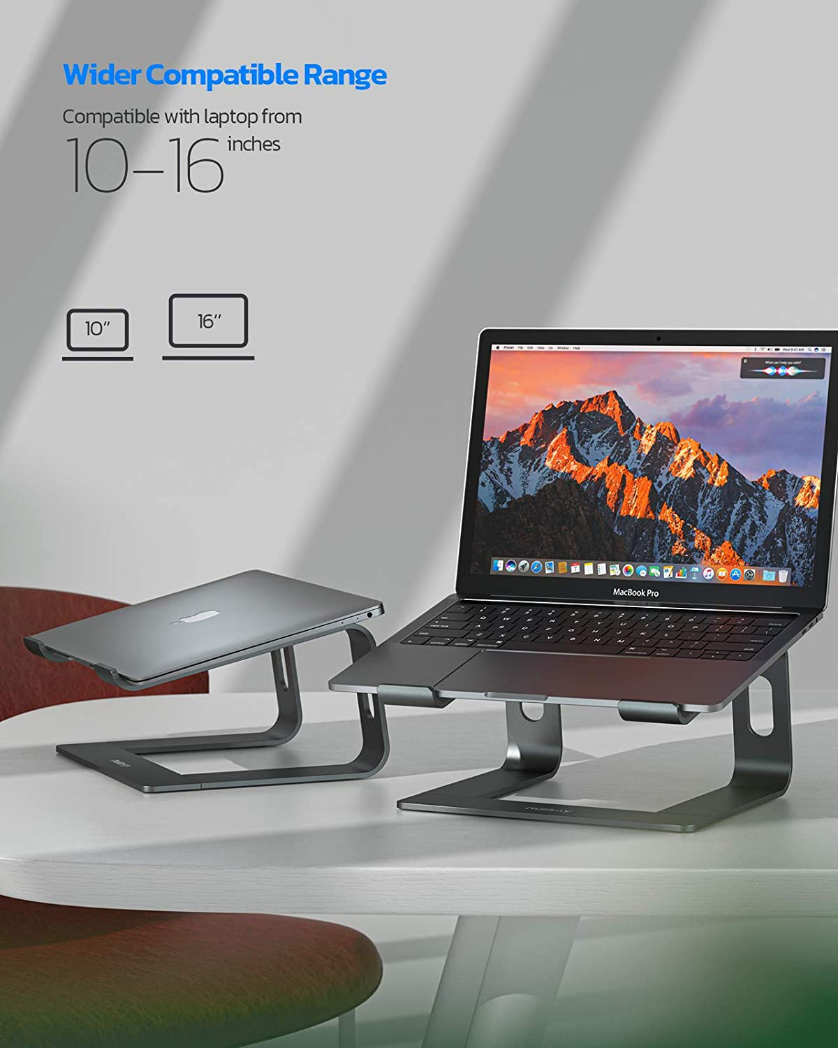 Ergonomic Aluminum Laptop Mount Computer Stand for Desk, Detachable Laptop Riser Notebook Stand Compatible with MacBook Air Pro, Dell XPS, More 10-16" Laptops