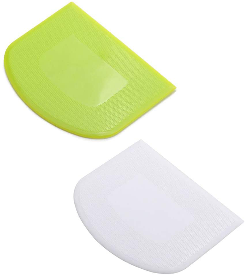 lasenersm 2 Pieces Dough Scraper Bowl Scraper Food-safe Plastic Dough Cutter Flexible Plastic Scraper Bench Scraper Multipurpose Food Scrappers for Bread Dough Cake Fondant Icing, White, Green