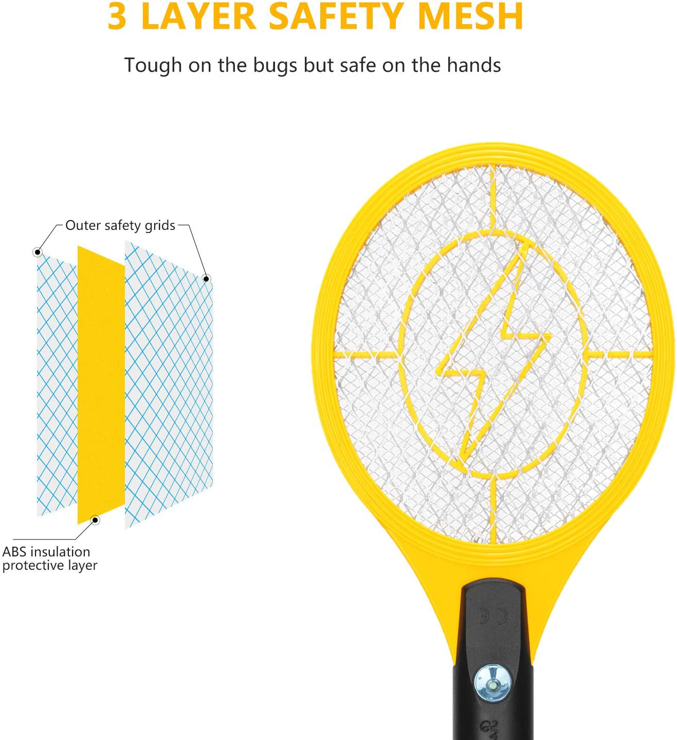 Electric Fly Swatter, Mini Bug Zapper Rechargeable for Mosquito, Flies Killer for Pest Control Indoor and Outdoor, 3800 Volt Power and Triple-Layer Safety Mesh, USB Charging, Bug Zapper Racket Insect