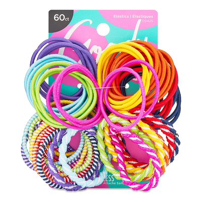 Goody Ouchless Elastic Hair Ties - 60 Count, Assorted in Brights and Pastels - Perfect for Fine, Curly Hair and Sensitive Scalps - Pain Free Hair Accessories for Men, Women, Girls and Boys