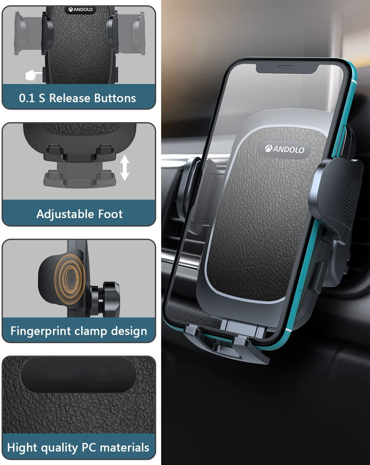 Car Phone Holder Mount , Air Vent Car Phone Mount Hands Free Cell Phone Holder for Car, Phone Mount for Car Automobile Cradles for Iphone 13 Pro Max/12/11/Xs/8, Samsung Galaxy, Note & All 4-7”Phone