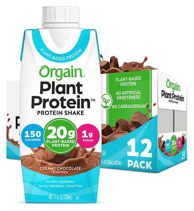 Orgain Vegan Protein Shakes, 20G of Plant Based Protein, Creamy Chocolate - Gluten Free, No Dairy, Soy, or Preservatives, No Added Sugar, 11 Fl Oz, 12 Count (Packaging May Vary)
